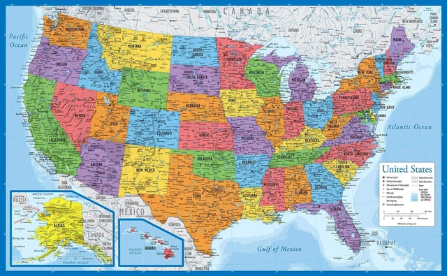 Alt view image 4 of 7 - Laminated World Map & US Map Poster Set - 18" x 29" - Wall Chart Maps of the World & United States - Made in the USA - (LAMINATED, 18" x 29")