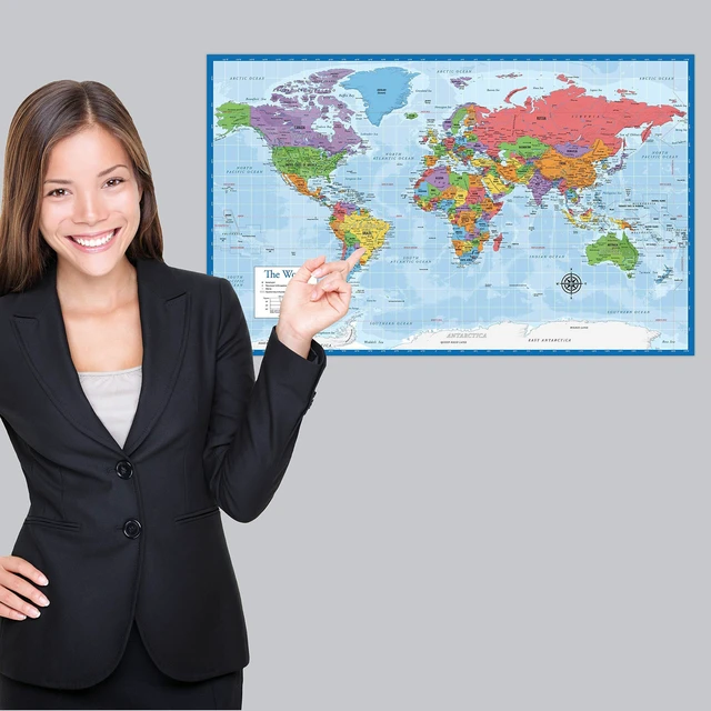 Alt view image 5 of 7 - Laminated World Map & US Map Poster Set - 18" x 29" - Wall Chart Maps of the World & United States - Made in the USA - (LAMINATED, 18" x 29")