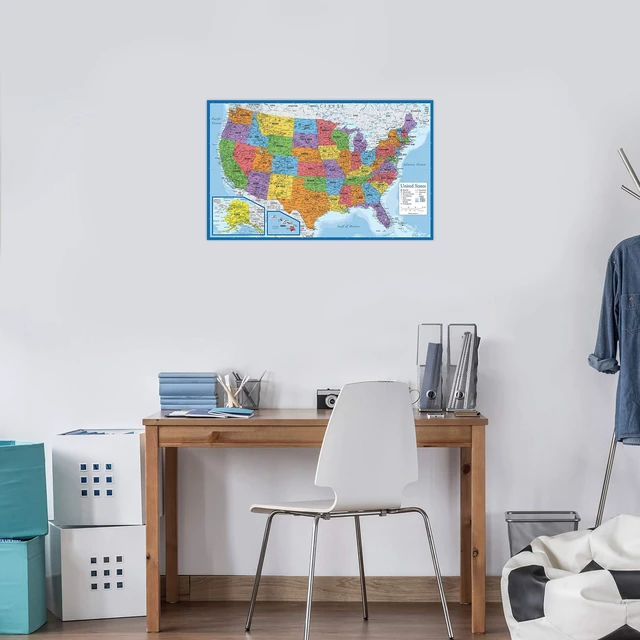 Alt view image 6 of 7 - Laminated World Map & US Map Poster Set - 18" x 29" - Wall Chart Maps of the World & United States - Made in the USA - (LAMINATED, 18" x 29")
