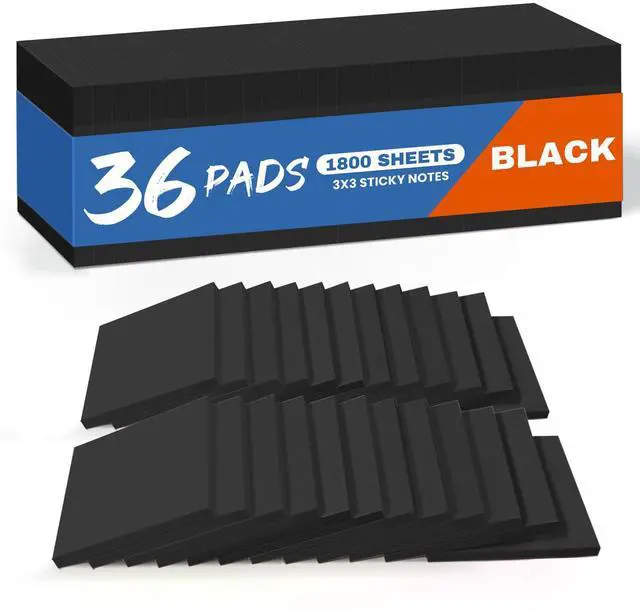 Main image of 36 Pads Sticky Notes, 3 x 3 Inches, Black Colors, 50 Sheets/Pad Bulk Self-Stick Note Pads for Office, Study, and Daily Organization, Sticky Notes for Reminders, Lists