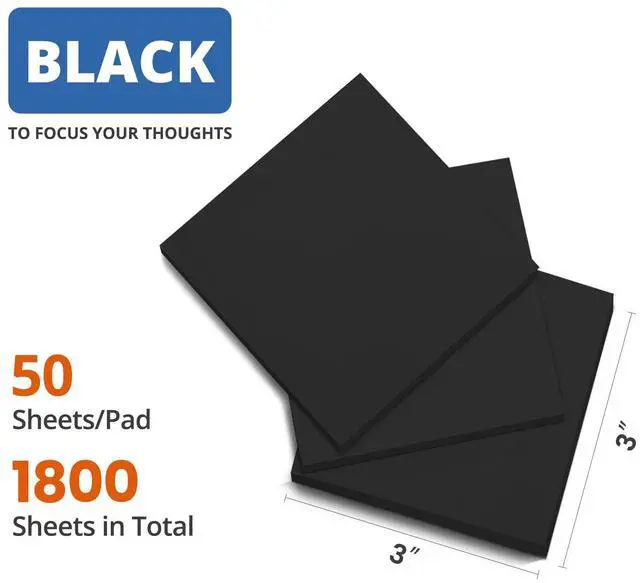 Alt view image 2 of 7 - 36 Pads Sticky Notes, 3 x 3 Inches, Black Colors, 50 Sheets/Pad Bulk Self-Stick Note Pads for Office, Study, and Daily Organization, Sticky Notes for Reminders, Lists