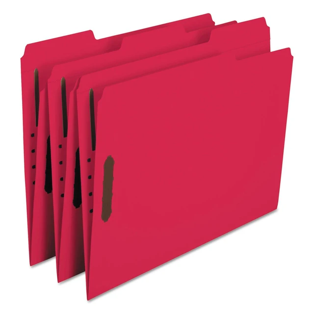 Alt view image 6 of 7 - Fastener Folders, 2 Fasteners, Letter Size, Red, 1/3 Cut Tabs in Left, Right, Center Positions, 50 per Box (22740), Specialty