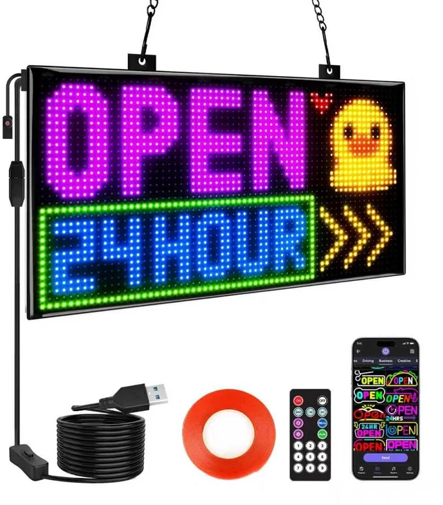 Main image of Dual Row Programmable LED Sign, 13"x8" Colorful Bright Advertising Open Signs for Business, Electric Scrolling LED Display with Remote for Business Store Bar Hotel