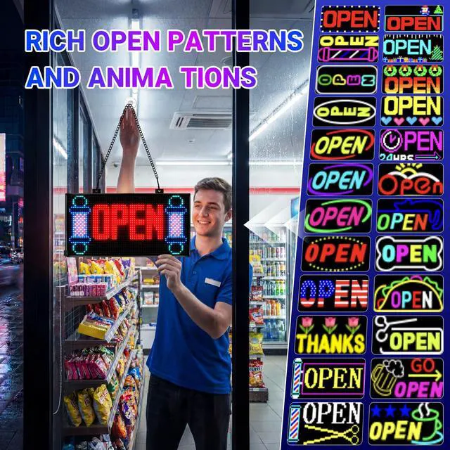 Alt view image 2 of 7 - Dual Row Programmable LED Sign, 13"x8" Colorful Bright Advertising Open Signs for Business, Electric Scrolling LED Display with Remote for Business Store Bar Hotel