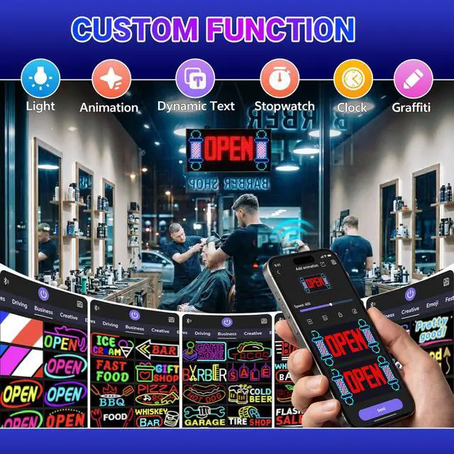 Alt view image 3 of 7 - Dual Row Programmable LED Sign, 13"x8" Colorful Bright Advertising Open Signs for Business, Electric Scrolling LED Display with Remote for Business Store Bar Hotel