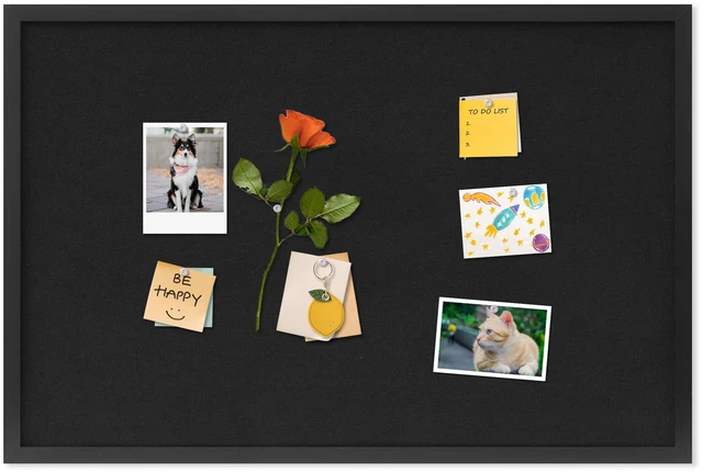 Main image of Cork Board with Linen Black,Bulletin Board 30"x20" Corkboards for Office Home School Message Board or Vision Board Decoration