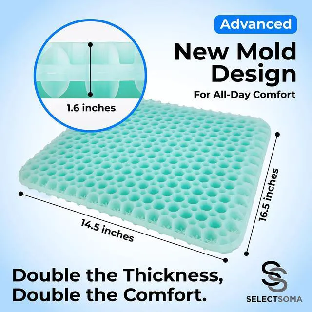 Alt view image 3 of 7 - Gel Seat Cushion for Sitting, Pressure Relief for Tailbone and Back (Green) Patent-pending open-grid gel spreads weight and stays cool. Medium-firm support, two washable covers