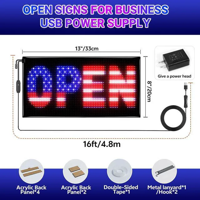Alt view image 6 of 7 - Dual Row Programmable LED Sign, 13"x8" Colorful Bright Advertising Open Signs for Business, Electric Scrolling LED Display with Remote for Business Store Bar Hotel