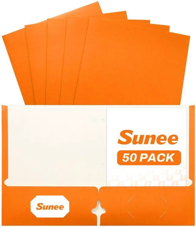 Main image of Two Pocket Folders, 50 Pack File Folders with Business Card Slot, Textured Paper, Fit Letter Size Paper, Paper File Folder for School Office Home Business, Orange