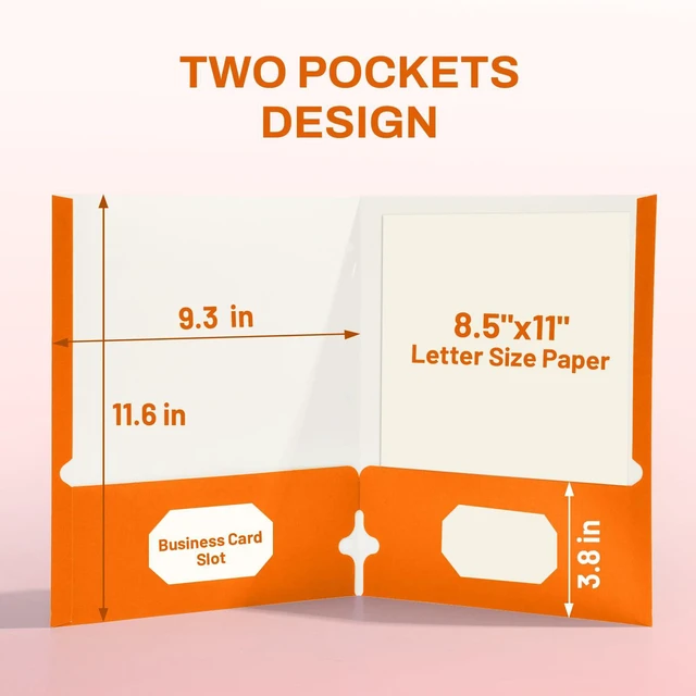 Alt view image 2 of 7 - Two Pocket Folders, 50 Pack File Folders with Business Card Slot, Textured Paper, Fit Letter Size Paper, Paper File Folder for School Office Home Business, Orange