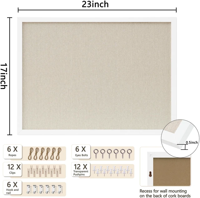 Alt view image 3 of 7 - Cork Board with Linen White 2Pack,Bulletin Board 23"x17" Hanging Corkboards for Office Home School Message Board or Vision Board Decoration