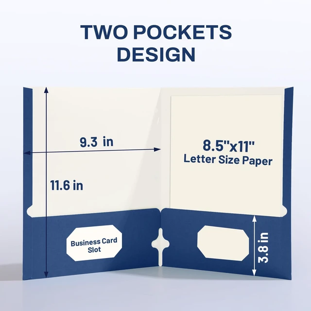 Alt view image 2 of 7 - Two Pocket Folders, 50 Pack File Folders with Business Card Slot, Textured Paper, Fit Letter Size Paper, Paper File Folder for School Office Home Business, Navy Blue