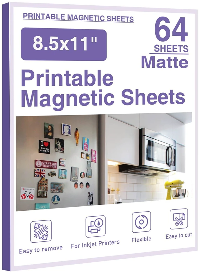 Main image of 64 Pcs Printable Magnetic Sheets 8.5x11 Inches Matte Magnet Paper Sheet Non Adhesive Magnetic Paper for Inkjet Printers, Flexible Magnet Photos for DIY Crafts