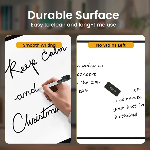 Alt view image 6 of 7 - Dry Erase Board for Wall, 24" x 18" Double-Sided Hanging Magnetic Whiteboard with 6 Markers, 6 Magnets and 3 Mini Sticky Notes, Presentation Board for School, Home, Office, Black Frame