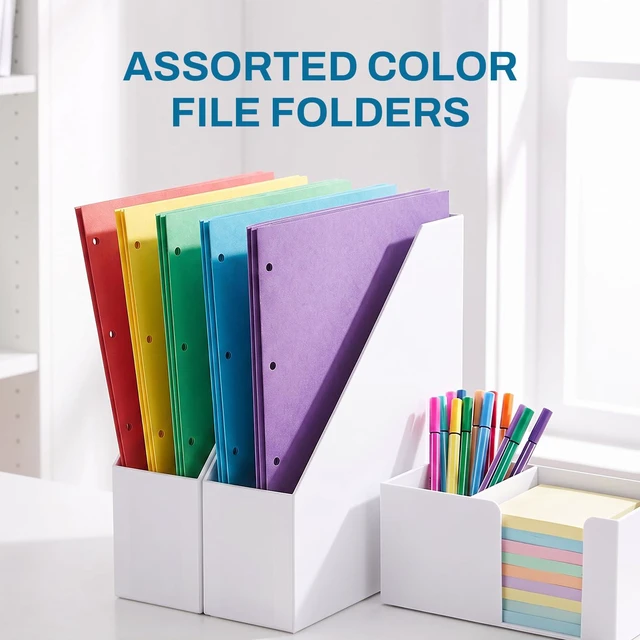 Alt view image 5 of 7 - Folders with Pockets 3 Hole Punched(50 Pack, Assorted Colors), 2 Pocket Folders Fit Letter Size Paper, Paper File Folder for School Office Home Bussiness