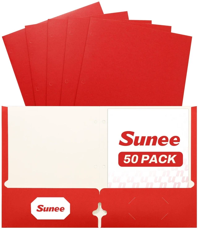 Main image of Folders with Pockets 3 Hole Punched(50 Pack, Red), 2 Pocket Folders Fit Letter Size Paper, Paper File Folder for School Office Home Business