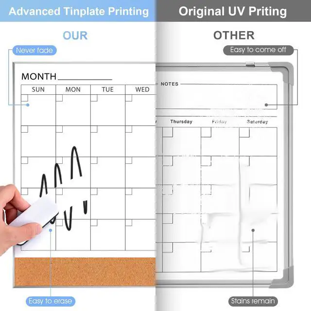 Alt view image 4 of 7 - Dry Erase Calendar with Cork Board for Wall 24"x 18" Magnetic Calendar Whiteboard with Silver Frame, Monthly Combination Board for School, Home, Office