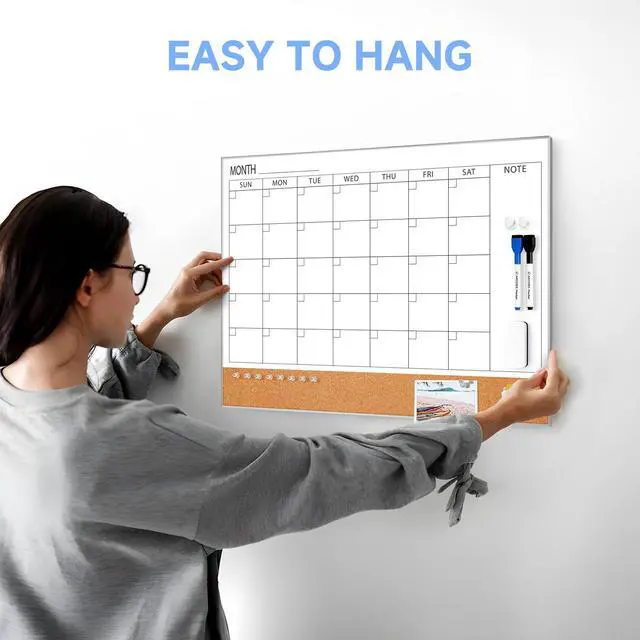 Alt view image 7 of 7 - Dry Erase Calendar with Cork Board for Wall 24"x 18" Magnetic Calendar Whiteboard with Silver Frame, Monthly Combination Board for School, Home, Office
