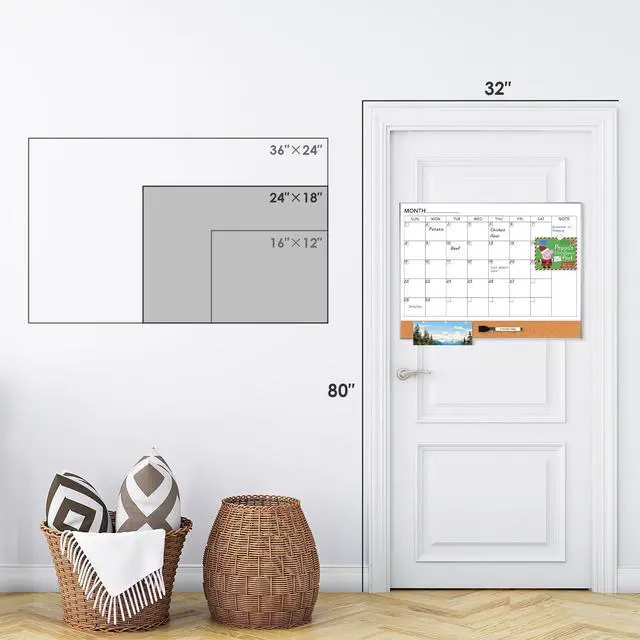 Alt view image 6 of 7 - Dry Erase Calendar with Cork Board for Wall 24"x 18" Magnetic Calendar Whiteboard with Silver Frame, Monthly Combination Board for School, Home, Office