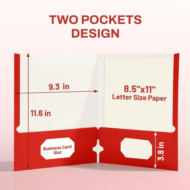 Alt view image 2 of 7 - Folders with Pockets 3 Hole Punched(50 Pack, Red), 2 Pocket Folders Fit Letter Size Paper, Paper File Folder for School Office Home Business