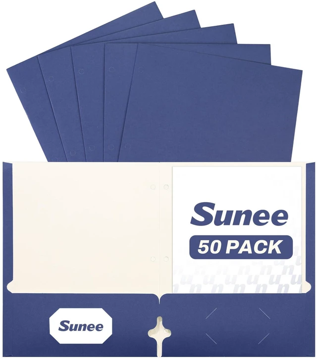 Main image of Folders with Pockets 3 Hole Punched(50 Pack, Dark Blue), 2 Pocket Folders Fit Letter Size Paper, Paper File Folder for School Office Home Bussiness
