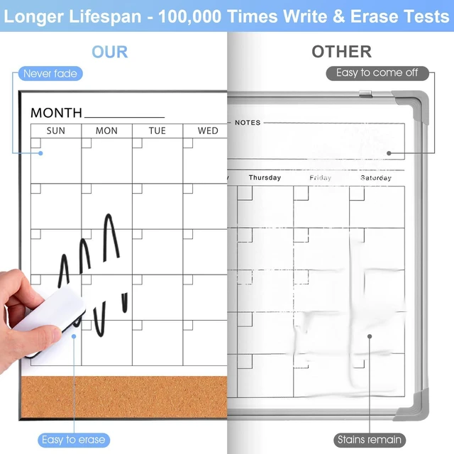 Alt view image 4 of 7 - Dry Erase Calendar with Cork Board for Wall 24"x18" Magnetic Calendar Whiteboard with Black Frame, Monthly Combination Board for School, Home, Office