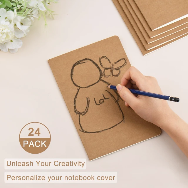 Alt view image 3 of 7 - 24 Pack A5 Kraft Notebooks Bulk, 8.15x5.5 Inches Lined Paper Journaling Notebooks, Notebooks for Work, Composition Notebooks for School, Journal Notebooks for Office, 60 Pages