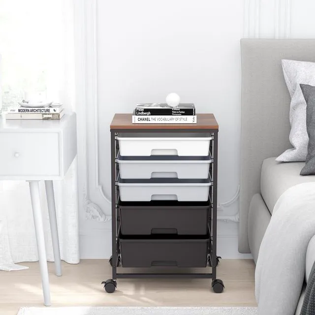 Alt view image 2 of 7 - Utility Cart with Drawers,5 Drawers Storage Cart,Dark Grey 5-Tiers Storage Cart with Drawers with Lockable Wheels for Craft Organizers and Storage,Home Office,Classroom,Dorm,Playroom
