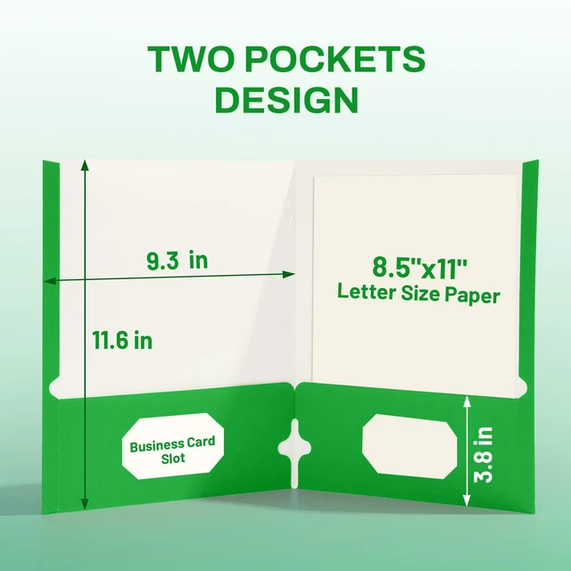 Alt view image 2 of 7 - Folders with Pockets 3 Hole Punched(50 Pack, Green), 2 Pocket Folders Fit Letter Size Paper, Paper File Folder for School Office Home Business