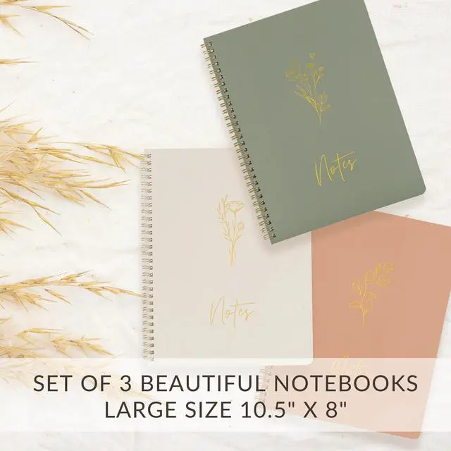 Alt view image 3 of 7 - Aesthetic Spiral Notebook Set of 3 For Women 10.5 x 8 - College Ruled College Ruled Journal/notebook with Large Pockets and Lined Pages - Supplies to Stay Organized at Work or School
