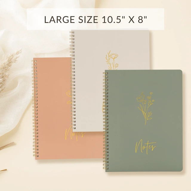 Alt view image 4 of 7 - Aesthetic Spiral Notebook Set of 3 For Women 10.5 x 8 - College Ruled College Ruled Journal/notebook with Large Pockets and Lined Pages - Supplies to Stay Organized at Work or School
