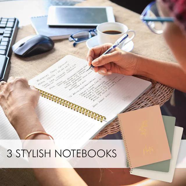 Alt view image 7 of 7 - Aesthetic Spiral Notebook Set of 3 For Women 10.5 x 8 - College Ruled College Ruled Journal/notebook with Large Pockets and Lined Pages - Supplies to Stay Organized at Work or School