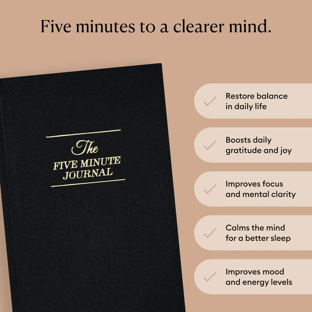 Alt view image 2 of 7 - The Five Minute Journal, Original Daily Gratitude Journal, Reflection & Manifestation Journal for Mindfulness, Undated Daily Journal with Gold Foiling, Plastic-Free, Black