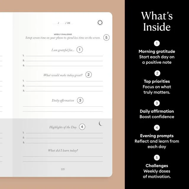 Alt view image 4 of 7 - The Five Minute Journal, Original Daily Gratitude Journal, Reflection & Manifestation Journal for Mindfulness, Undated Daily Journal with Gold Foiling, Plastic-Free, Black