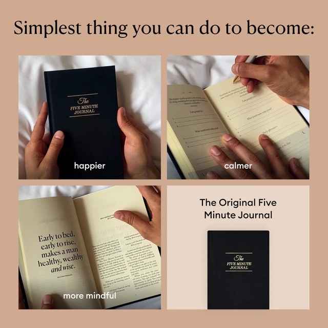 Alt view image 5 of 7 - The Five Minute Journal, Original Daily Gratitude Journal, Reflection & Manifestation Journal for Mindfulness, Undated Daily Journal with Gold Foiling, Plastic-Free, Black