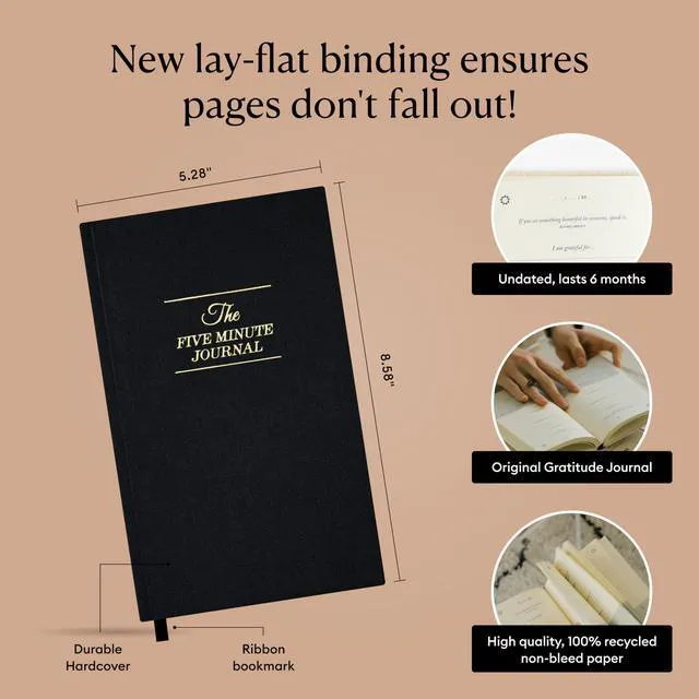 Alt view image 6 of 7 - The Five Minute Journal, Original Daily Gratitude Journal, Reflection & Manifestation Journal for Mindfulness, Undated Daily Journal with Gold Foiling, Plastic-Free, Black