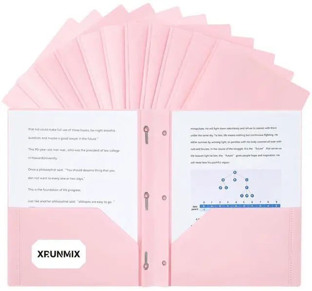 Main image of Two-Pocket-Folders with 3 Prongs, Letter Size Plastic Folders with Pockets and Prongs, Poly Plastic Folders for Office & School. 6 Pastel Colors (Pink - 12 Packs)