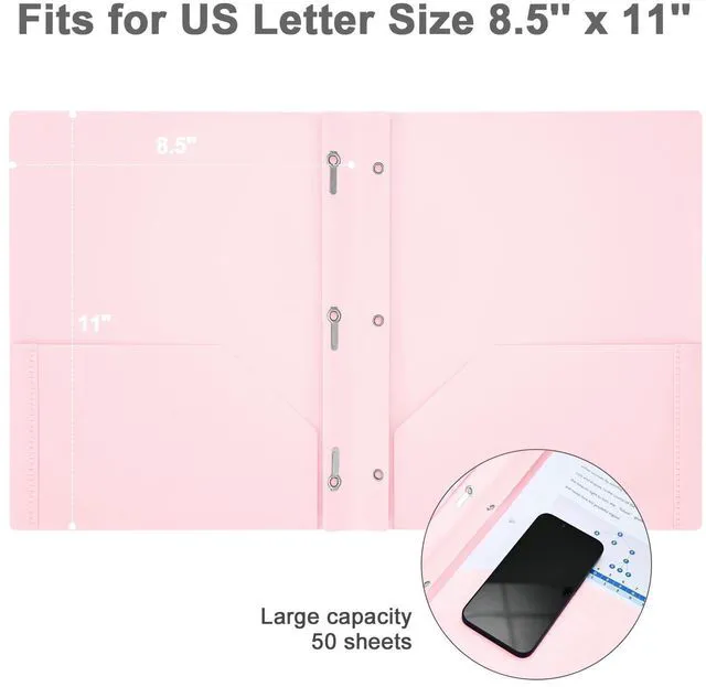 Alt view image 2 of 7 - Two-Pocket-Folders with 3 Prongs, Letter Size Plastic Folders with Pockets and Prongs, Poly Plastic Folders for Office & School. 6 Pastel Colors (Pink - 12 Packs)