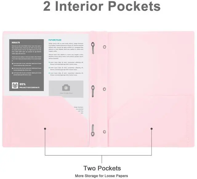 Alt view image 4 of 7 - Two-Pocket-Folders with 3 Prongs, Letter Size Plastic Folders with Pockets and Prongs, Poly Plastic Folders for Office & School. 6 Pastel Colors (Pink - 12 Packs)