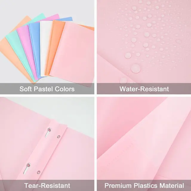 Alt view image 3 of 7 - Two-Pocket-Folders with 3 Prongs, Letter Size Plastic Folders with Pockets and Prongs, Poly Plastic Folders for Office & School. 6 Pastel Colors (Pink - 12 Packs)
