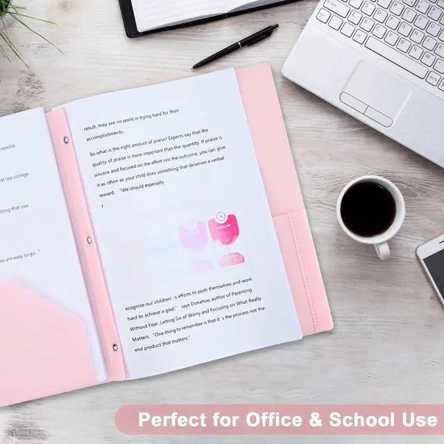 Alt view image 6 of 7 - Two-Pocket-Folders with 3 Prongs, Letter Size Plastic Folders with Pockets and Prongs, Poly Plastic Folders for Office & School. 6 Pastel Colors (Pink - 12 Packs)