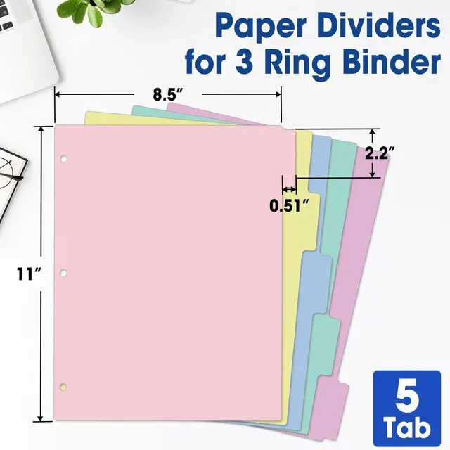 Alt view image 2 of 7 - 150 Pcs Colored Binder Dividers with Tabs, 1/5 Cut Tabs, Dividers for 3 Ring Binder, Blank Write On Binder Dividers in 5 Tab Sets, Letter Size, 150 Dividers, 30 Sets, Pastels