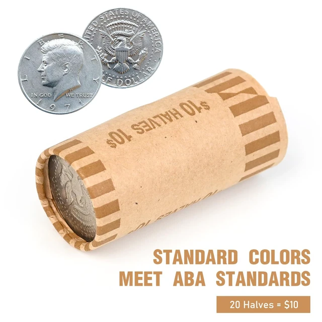 Alt view image 2 of 7 - L Liked 72 PCS Preformed Coin Wrappers Rolls-Halves, Brown Heavy-duty 60lb kraft paper, ABA color-coded, crimped ends, for manual & automatic coin counters