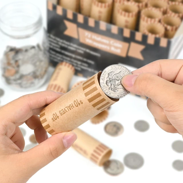 Alt view image 4 of 7 - L Liked 72 PCS Preformed Coin Wrappers Rolls-Halves, Brown Heavy-duty 60lb kraft paper, ABA color-coded, crimped ends, for manual & automatic coin counters