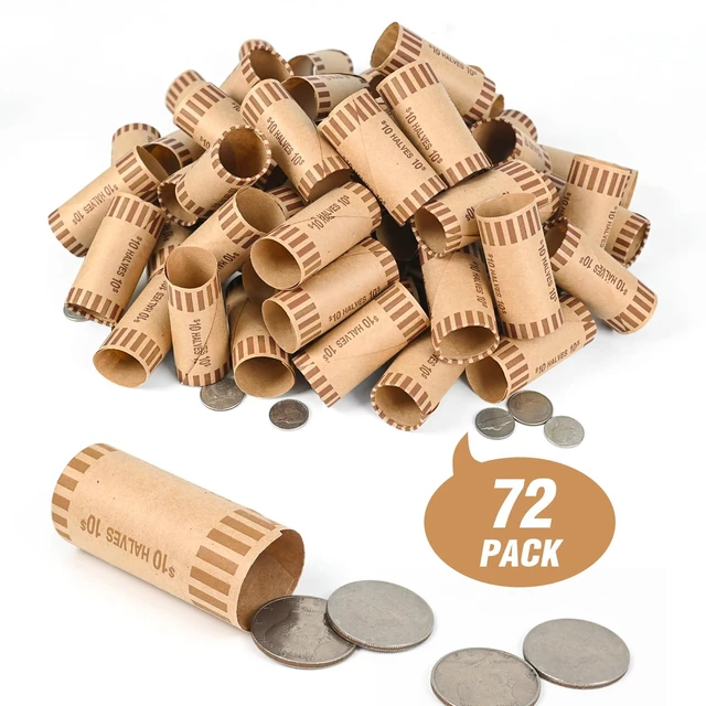 Alt view image 6 of 7 - L Liked 72 PCS Preformed Coin Wrappers Rolls-Halves, Brown Heavy-duty 60lb kraft paper, ABA color-coded, crimped ends, for manual & automatic coin counters