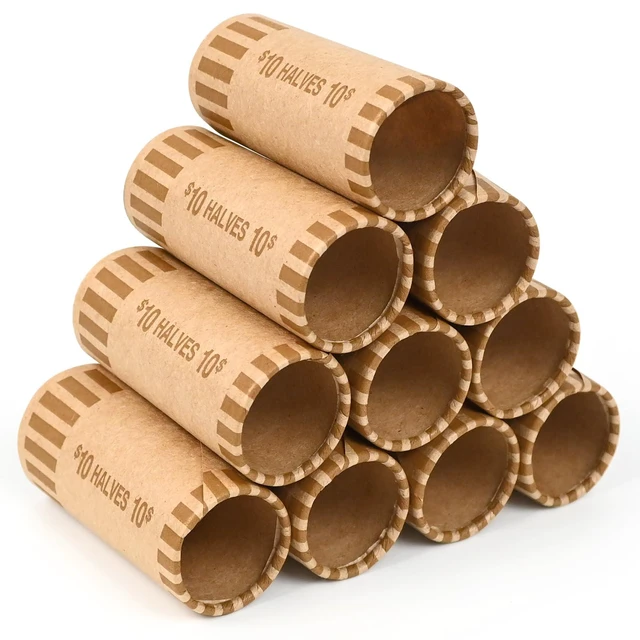 Alt view image 7 of 7 - L Liked 72 PCS Preformed Coin Wrappers Rolls-Halves, Brown Heavy-duty 60lb kraft paper, ABA color-coded, crimped ends, for manual & automatic coin counters