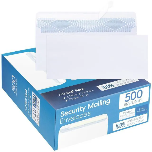 Main image of 500PCS #10 Envelopes Letter Size Self Seal Business Envelopes No Window Security Mailing Envelopes Size 4-1/8 x 9-1/2 Inch - White 24LB Paper