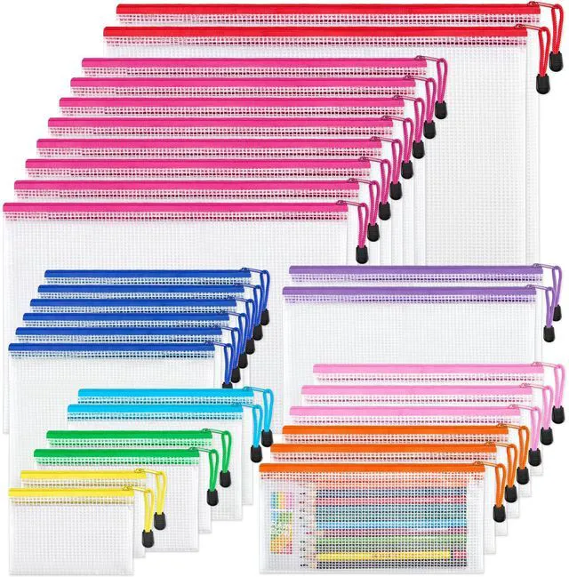 Main image of 30 Pcs Mesh Zipper Pouch Bags, 8 Sizes Waterproof Zipper Bags Multi-use Travel Bags for Office, School, Board Game, Puzzles, Cosmetics, Travel Accessories, and Home Organization, 9 colors