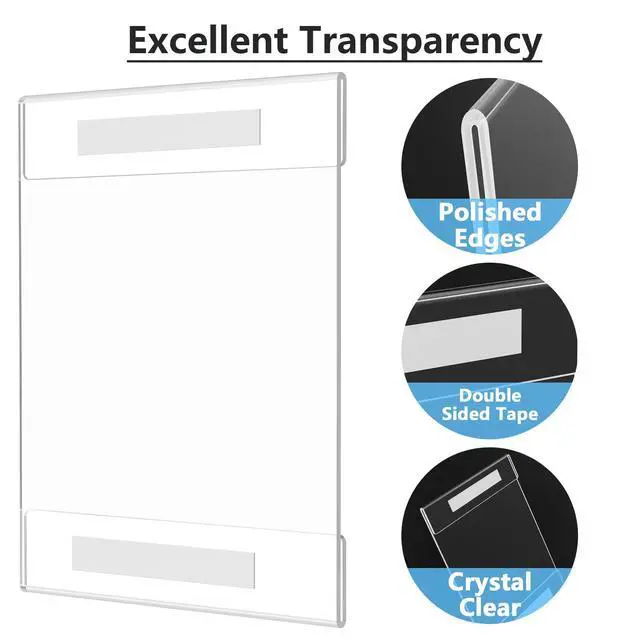 Alt view image 3 of 7 - Acrylic Sign Holder 8.5 x 11 Wall Mount with Tape, 12 Pack Strong Double-Sided Tape, Easy Insert and Replace Signs, Posters and Documents, Acrylic Frame for Office, Home, Store
