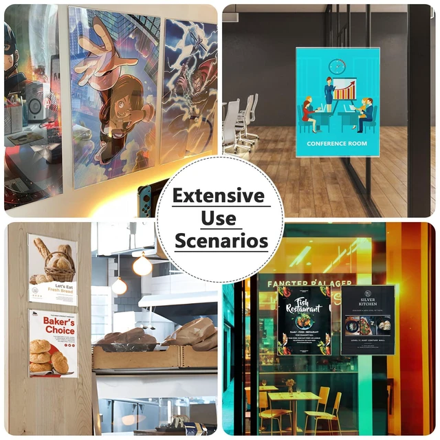 Alt view image 6 of 7 - Acrylic Sign Holder 8.5 x 11 Wall Mount with Tape, 12 Pack Strong Double-Sided Tape, Easy Insert and Replace Signs, Posters and Documents, Acrylic Frame for Office, Home, Store